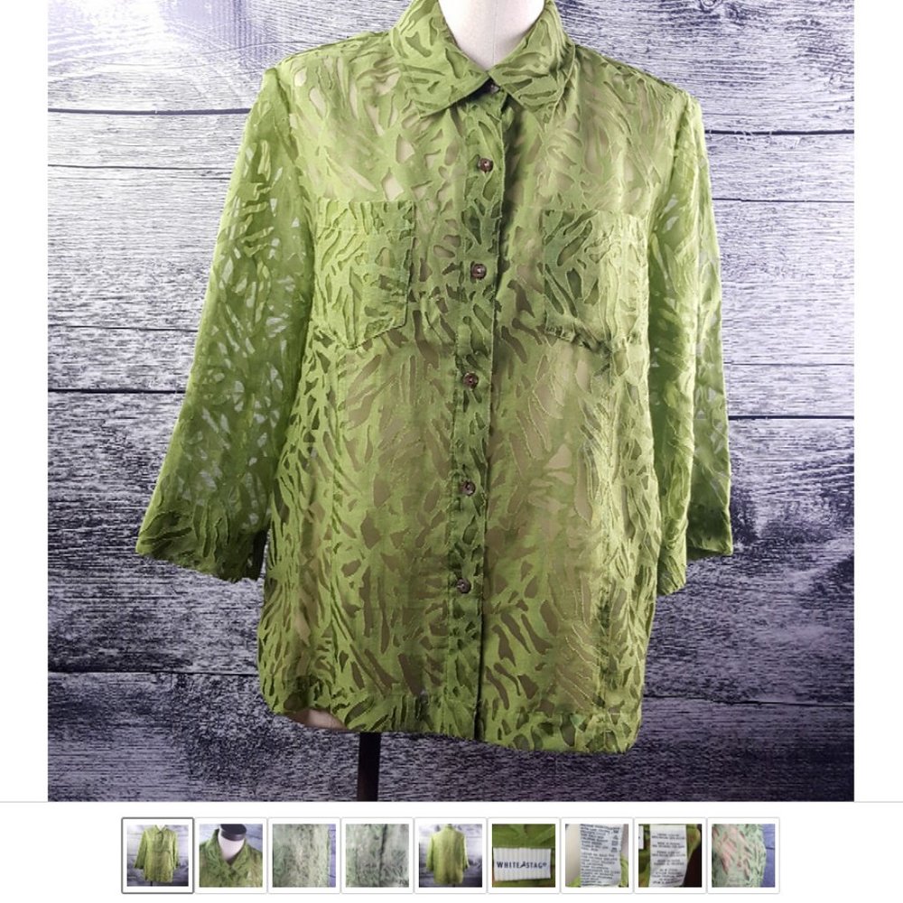 Vintage White Stag Women Sheer Tops Sz 12-14 Green See through